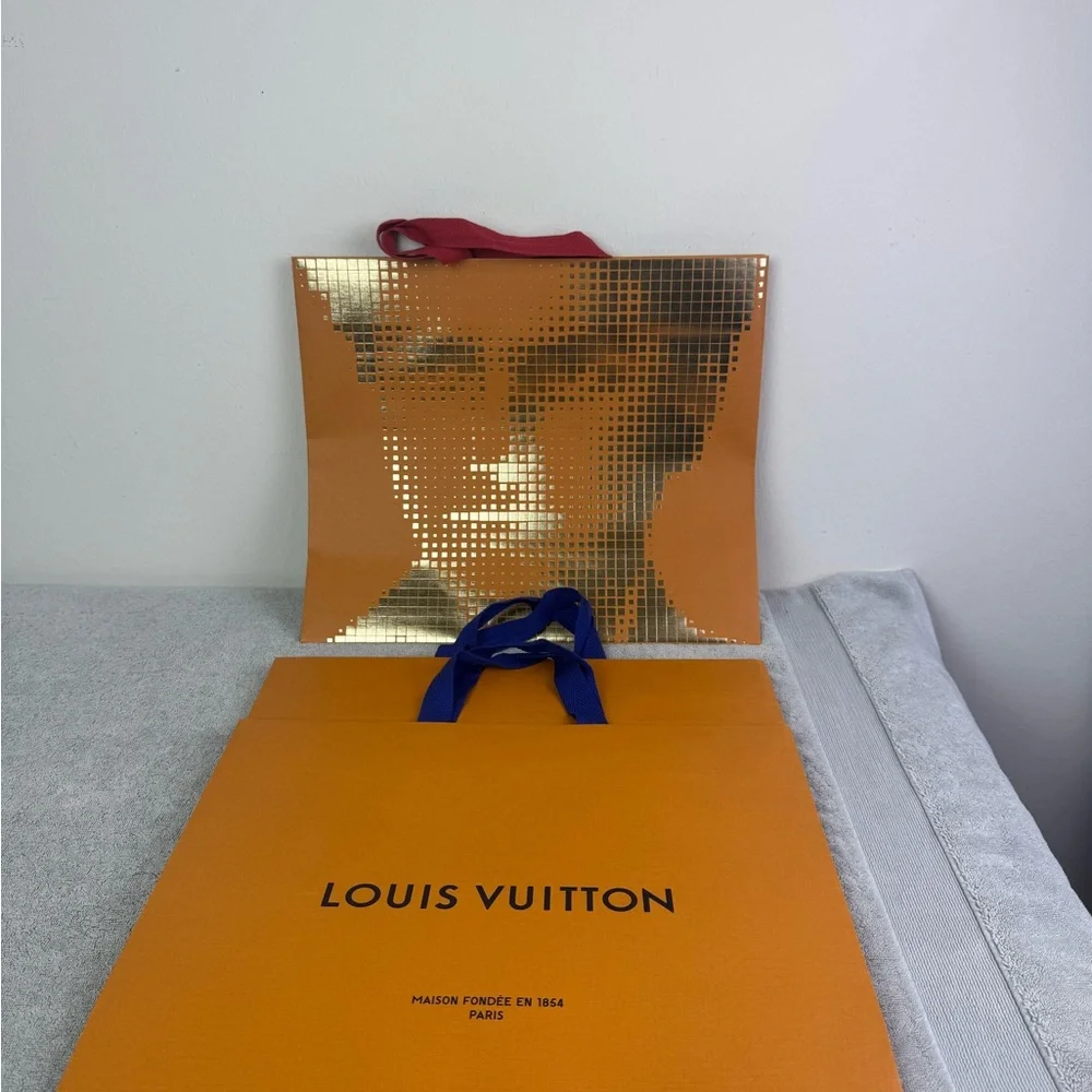 Louis Vuitton Lot of 3 Shopping Bags 1 Young Louis Red Handles-2 Classic Blue